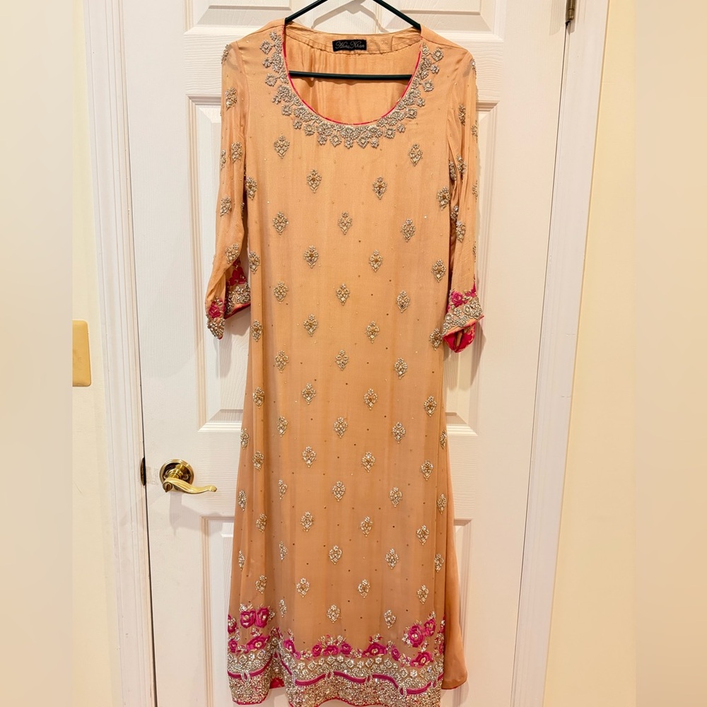 Elegant Peach and Pink Embellished Dress